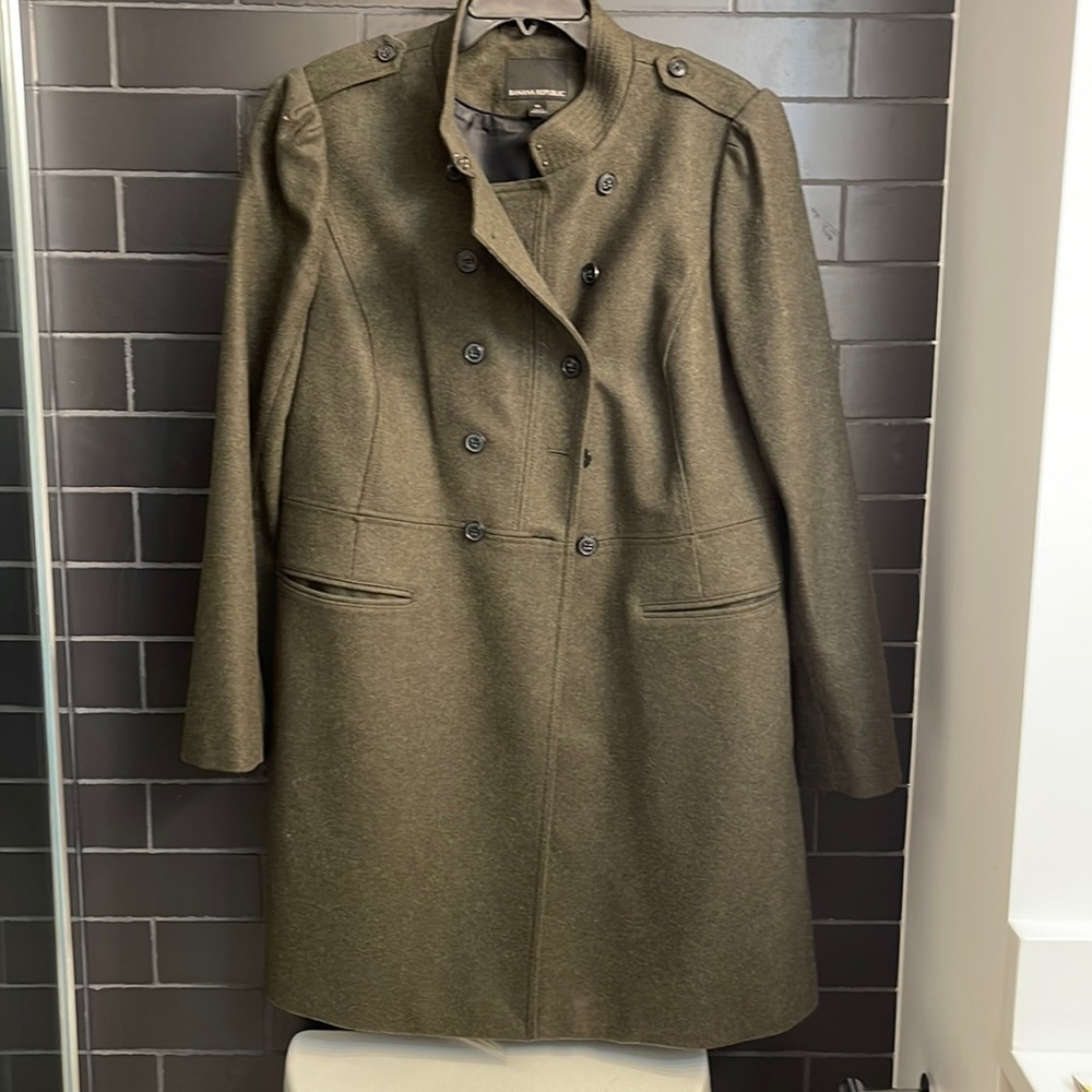 Military style olive green Banana Republic coat